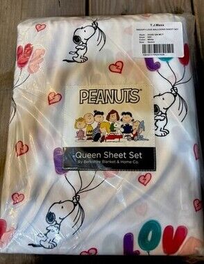 Peanuts Love Balloon Snoopy Queen Sheet Set Valentines Bedding Heart